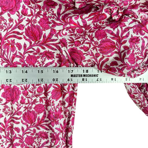 J Crew Liberty London Sambourne Pink Azalea Floral Ruffle Blouse Popover Boho SM - Picture 11 of 14